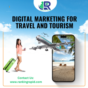 Image shows digital Marketing for Travel and Tourism and Ranking rapid logo and contact details