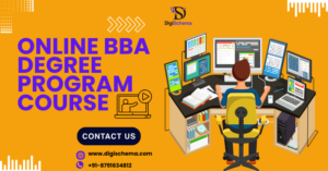 image shows the Online BBA Degree Program Course and Digi Schema logo and contact details