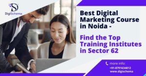 image shows Best Digital Marketing Course in Noida - Find the Top Training Institutes in Sector 62 and Digi Schema logo and contact details