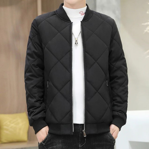 Men Plain Zip Bomber Jacket