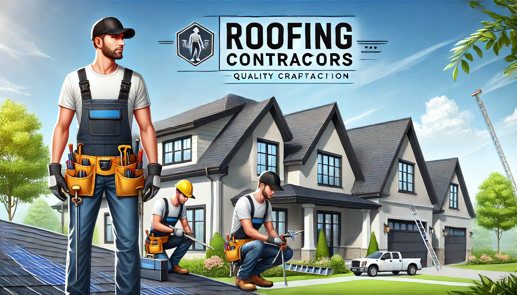 Write a prompt for ai image on this "Roofing Contractors"