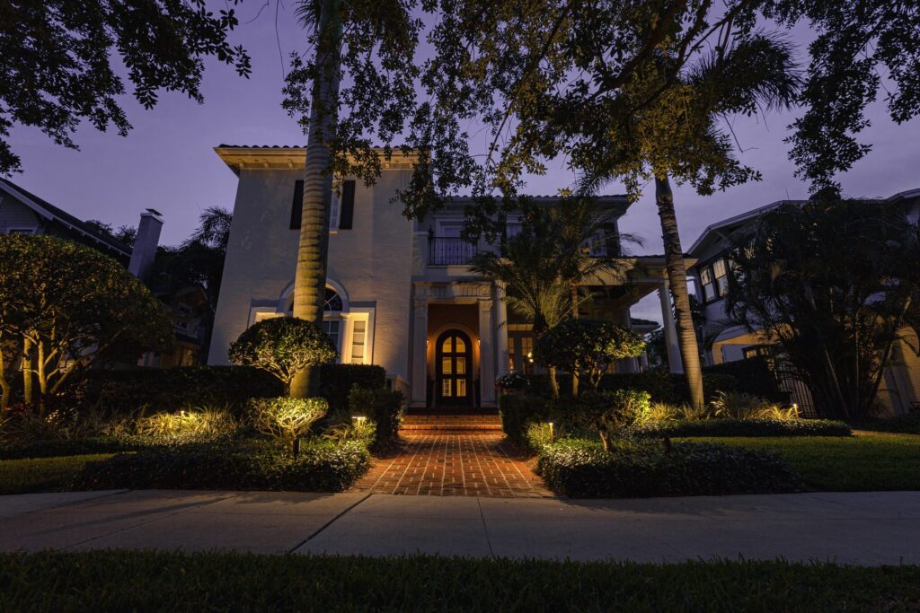 House with landscape lighting