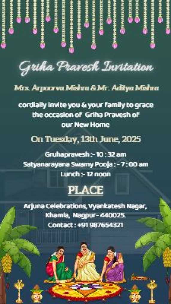 gruhapravesam invitation in english