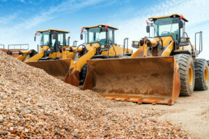 A wheel loader in a construction site
