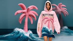 Street Ready in Pink Palm Puff Hoodie Clothing