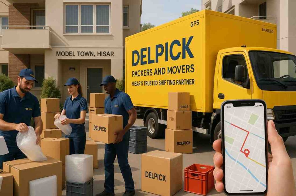 Professional packers and movers in Hisar loading household items into Delpick moving truck