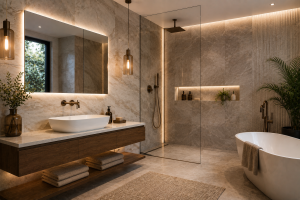 Luxury bathroom wall tiles design with floating vanity