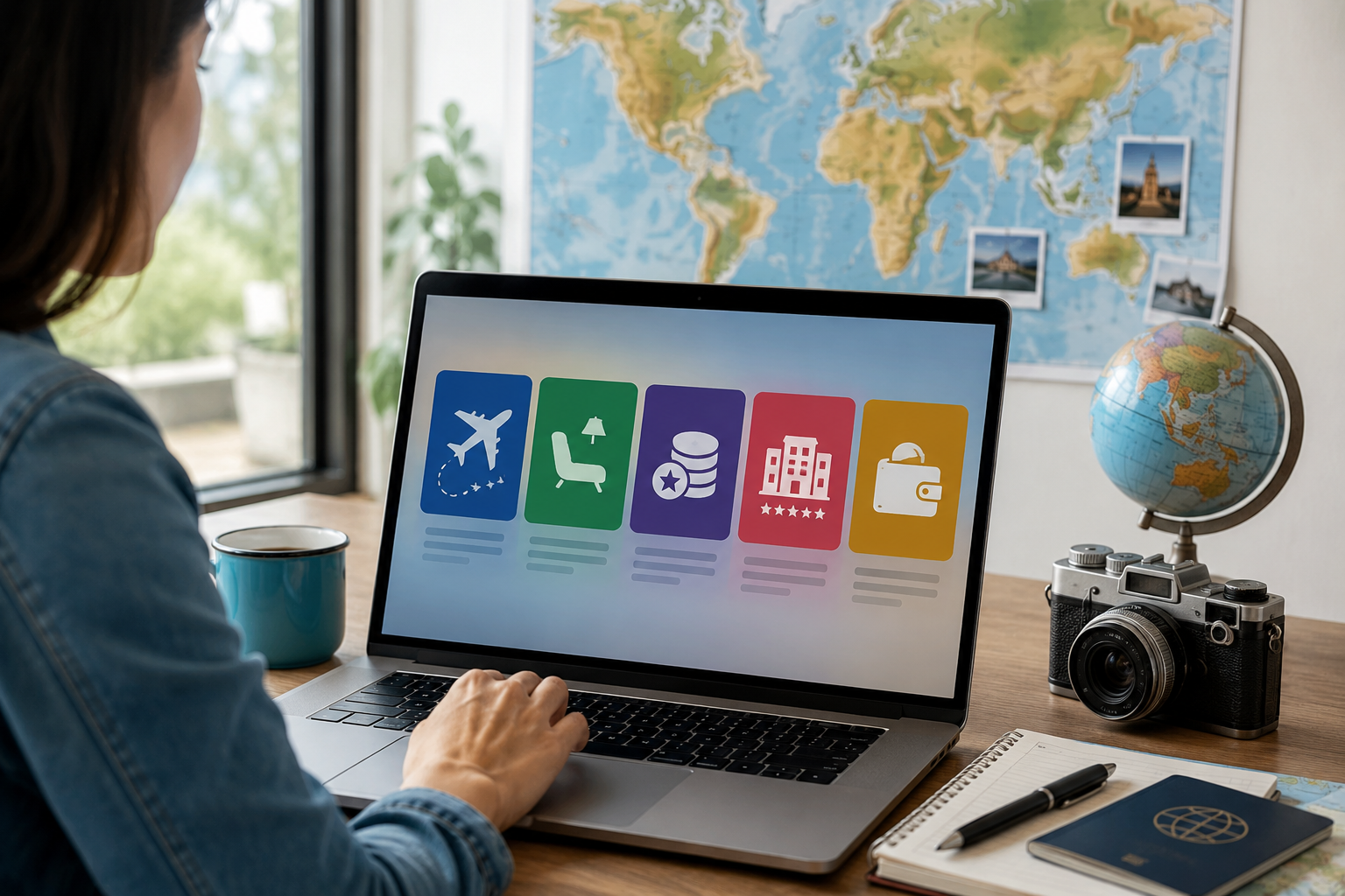 Traveler comparing travel credit card rewards and benefits